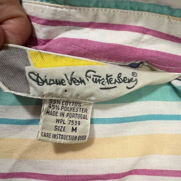 Diane Von Furstenberg Vintage Striped Button Up Quarter Sleeve 80’s Shirt Size M - Picture 7 of 10